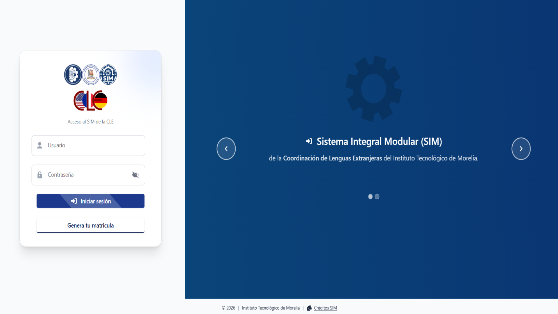 Vista previa del Sistema Integral Modular de la Coordinación de Lenguas Extranjeras